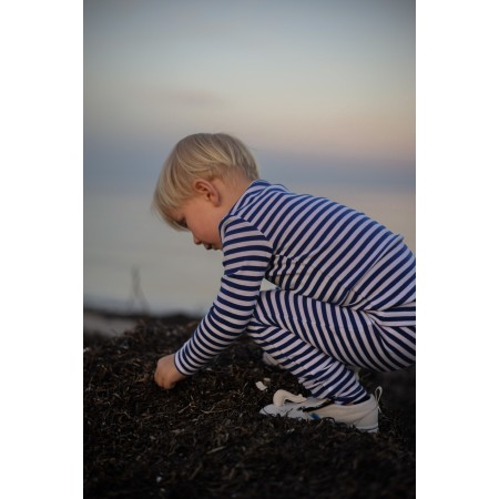 BIRKHOLM Stribet Rib Bluse Perfekt Hvid & Kobolt Blå